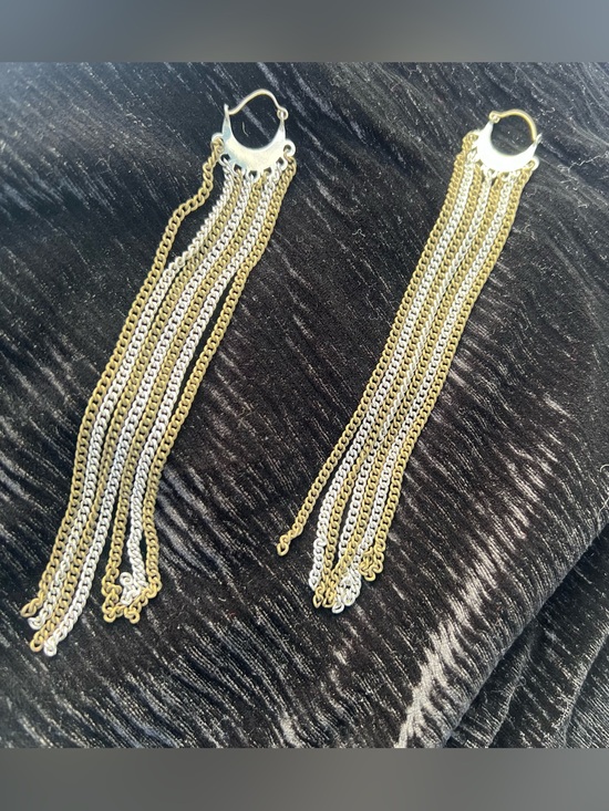 Jewelry - Gold and Silver Multi-Chain Fringe Hoop Earrings